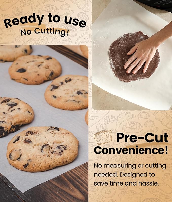 200 PCS Unbleached Parchment Paper Sheets for Baking 12x16 Inches, Non-Stick and Non-Toxic Pre-cut Parchment Sheets for Oven, Cooking, Grilling, Air Fryer and Steaming - Fit for Half Sheet Pans, White