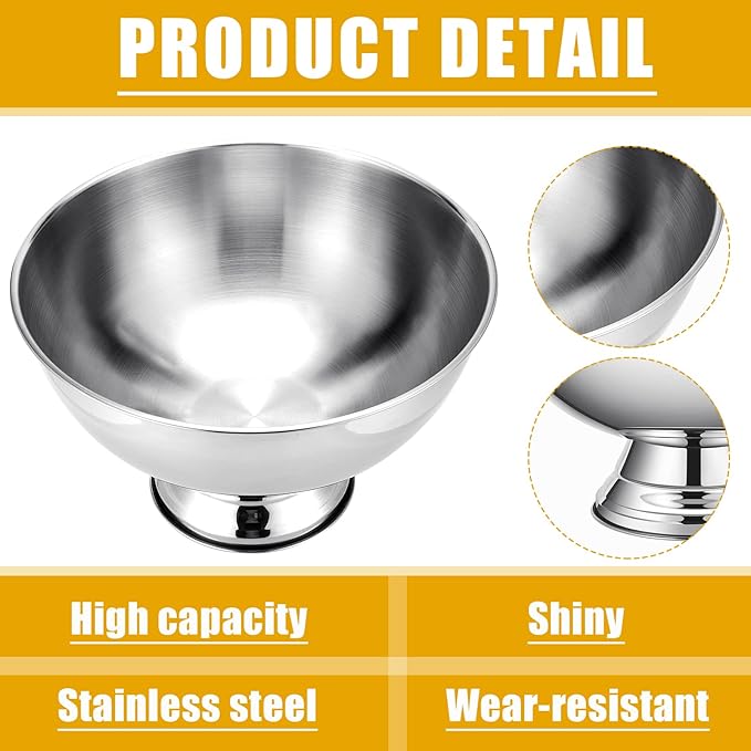 Geetery 3 Gallon 12L Stainless Steel Champagne Bucket Punch Bowl with Ladle Ice Bucket for Parties Metal Wine Bowl with Base Large Size Ice Bowl for Wine Beer Home Bar Parties