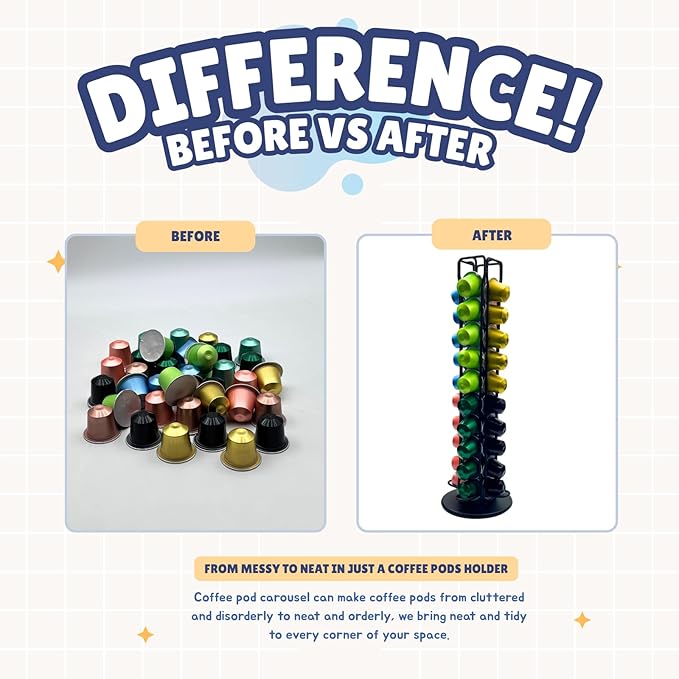 Carousel Kcup Organizer For Countertop Hold 40 Original Line Capsules Pods Black Steel Kpod Coffee Pods Holder For Breakroom, Office, Coffee Station