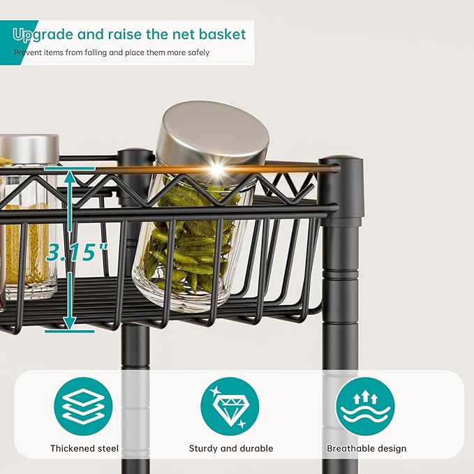 SINGAYE 6 Tier Shelf Wire Rack Shelving with Wheels Metal Storage Shelves Adjustable Closet Bathroom Organizers Baskets Pantry Kitchen Garage Laundry Room 13.5" D x 13.5" W x 63" H Black