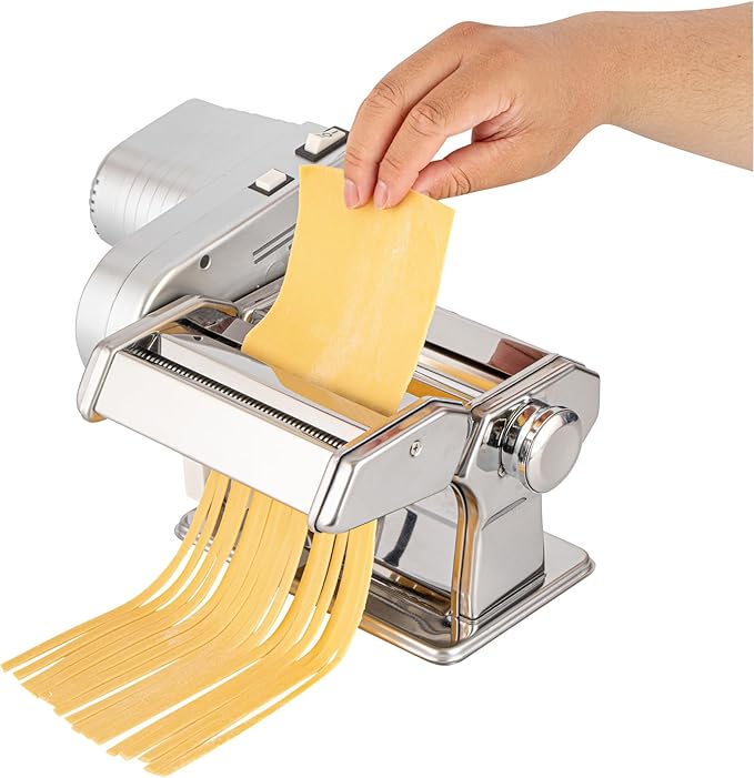 Met Lux Pasta Machine And Motor, 1 Electric Pasta Maker With Cutter Attachments - 9 Adjustable Thickness Settings, Automatic, Stainless Steel Machine, For Fettuccine, Spaghetti