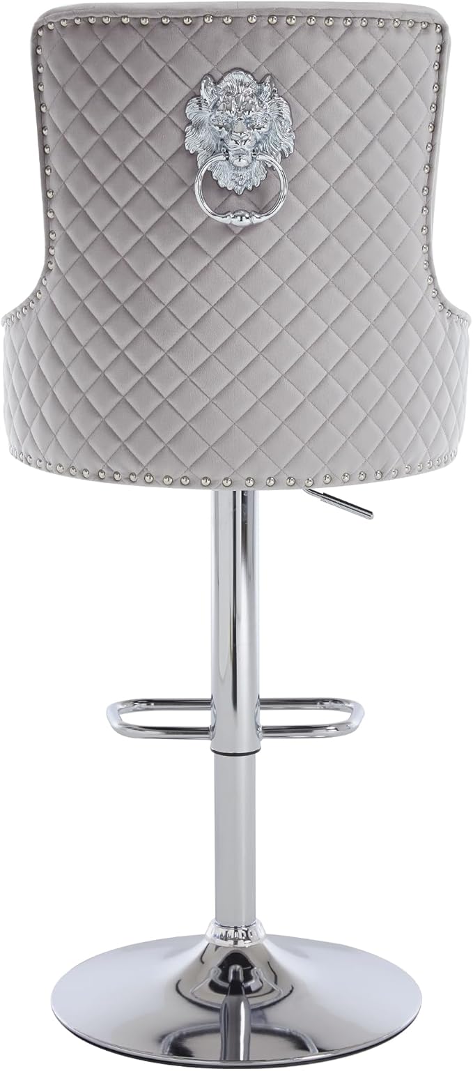 Velvet Lion Bar Stools Set of 6, Modern Height Adjustable Swivel Barstools with Chrome Base, Tufted Counter Height Bar Stools Upholstered Bar Chairs for Kitchen Island, Dining Room, Grey