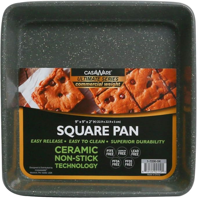casaWare Ceramic Coated NonStick Heavy Weight 9-inch Square Cake Pan (Silver Granite)
