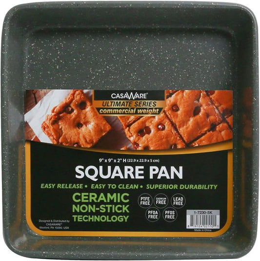 casaWare Ceramic Coated NonStick Heavy Weight 9-inch Square Cake Pan (Silver Granite)