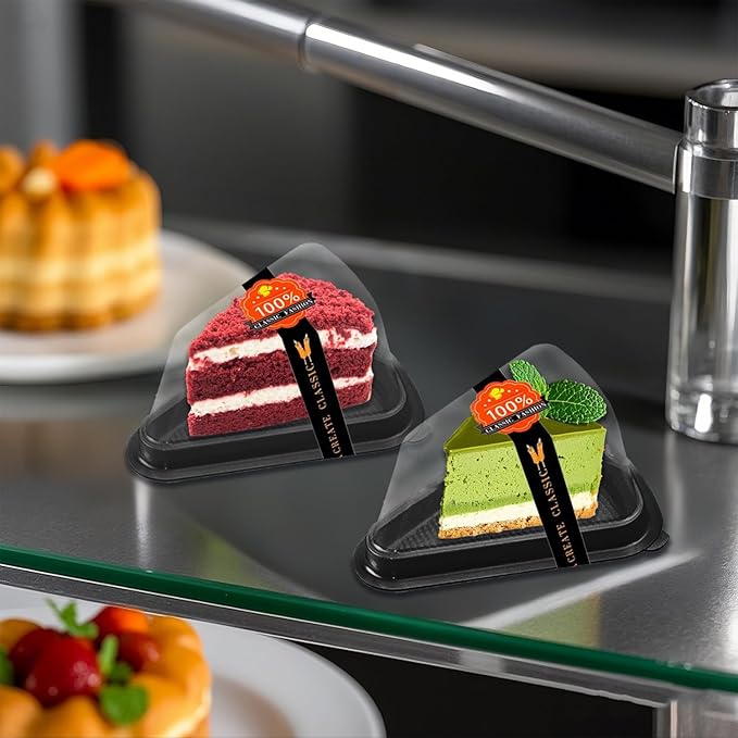 Cake Slice Container, 50 Pack Clear Plastic Cake Containers Cheesecake Container Pie Slice Box, Individual Pie Slice Box Disposable Cheesecake Containers For Pies Snack Dessert(Black)