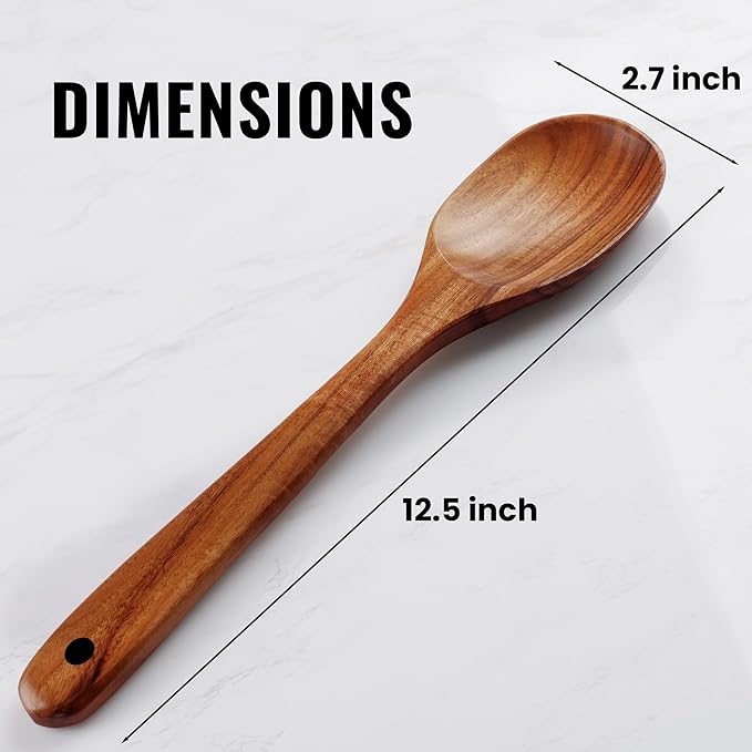 Zulay Kitchen Premium Large Teak Wooden Spoon For Cooking - Durable Wooden Cooking Utensil, Perfect Wooden Kitchen Utensil Set Addition, Smooth Finish Natural Teak Spoon, Non-Stick Wooden Spoon