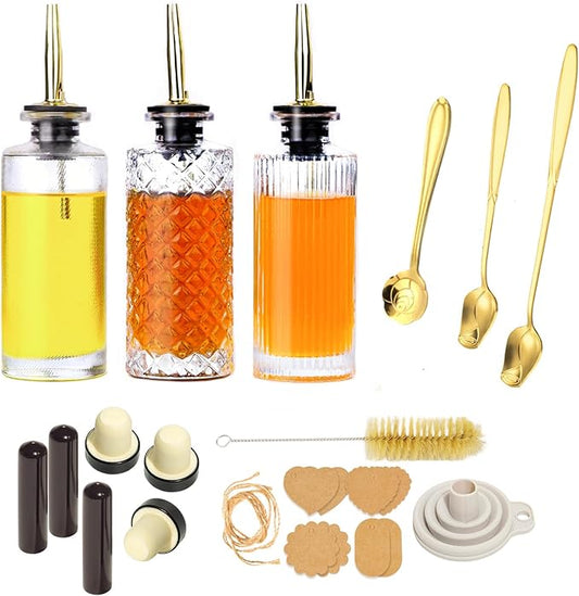 Oudizz Coffee Syrup Dispenser Set 3 Pcs - 200ml Syrup Dispenser Glass With Metal Pour Spout for Coffee Bar for Kitchen