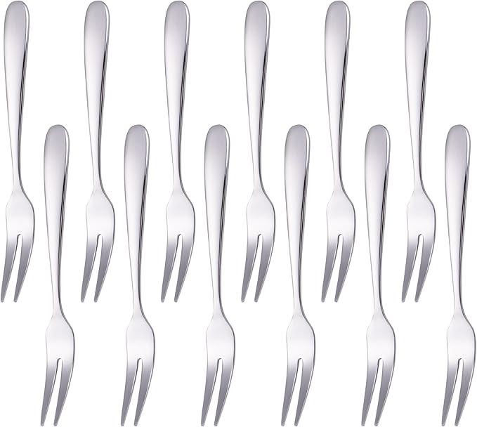 Crab Mini Stainless Steel Forks,Mafier 2 Prong Tasting Appetizer Forks Portable Cocktail Dessert Salad Seafood Fruit Forks for Party Travel,5.51 Inches (Set of 12)