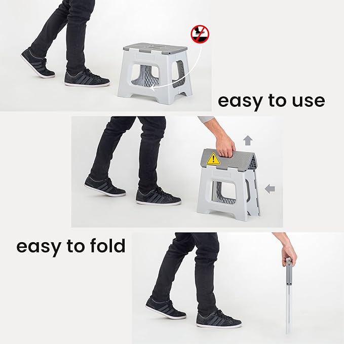 Vigar Compact Step Stool Foldable, 9-inch Step Stools for Adults up to 330 Pound, Lightweight Stool, Non-Slip Folding Step Stool, Gray