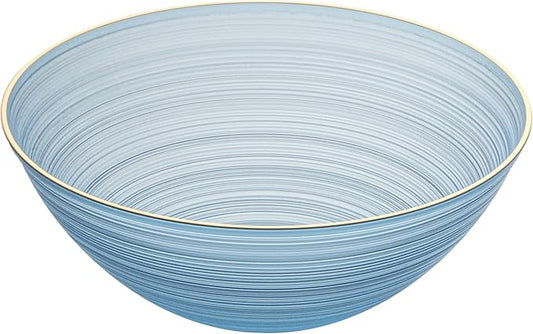 Restaurantware Plastic Bowls 100 Pcs 16 oz Gold Rimmed Disposable Soup Bowls Heavy-Duty Blue Translucent Rippled Dinnerware Containers for Party, Desserts, Salads, Snacks, and Catering