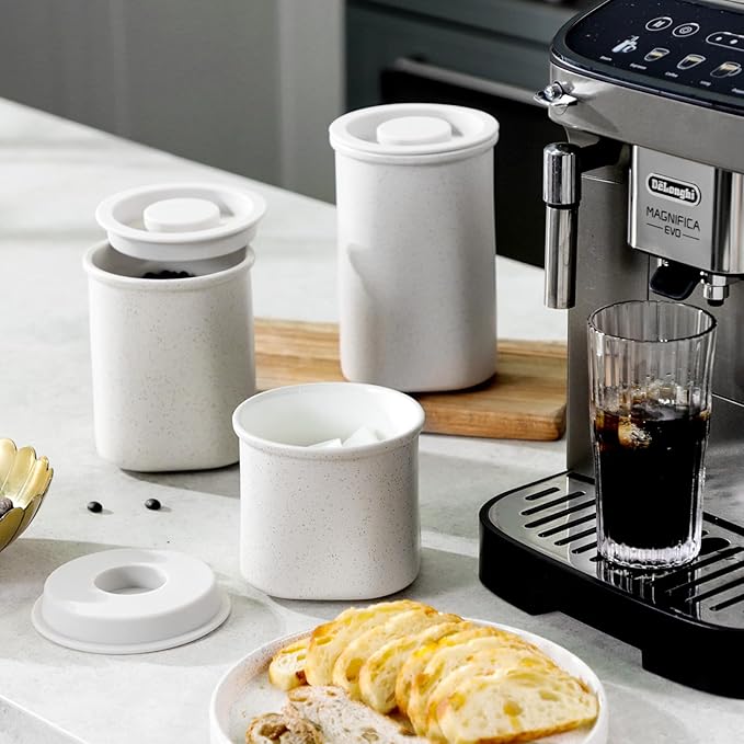 Nucookery Canisters Sets for the Kitchen Countertop, 3 Pcs Ceramic Jar with Silicone Lid, 40oz, 30oz, 20oz Food Storage Containers for Flour, Sugar, Coffee, Grains,Tea, Cookies, Dry Food Organization