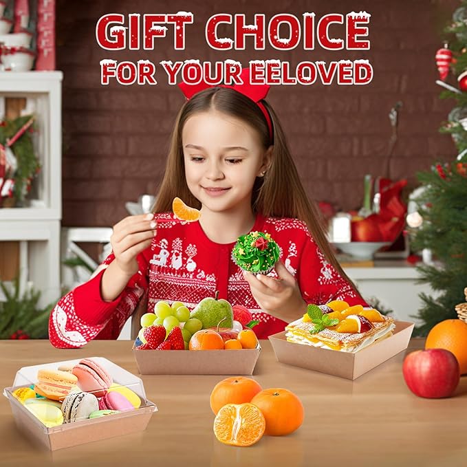 50 Pack Small Paper Charcuterie Boxes with Clear Lids, Dessert Boxes Square Disposable Paper Bakery Boxes to Go Food Containers for Desserts, Sandwich, Cookie, Sushi, Cake Slice and Strawberries