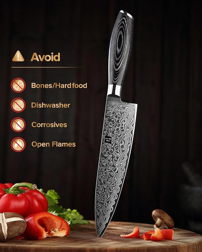 XINZUO Damascus Gyuto Chef Knife with Sheath 8 Inch,Sharp Kitchen Knife Professional,Pakkawood Handle, Chef Gift Box