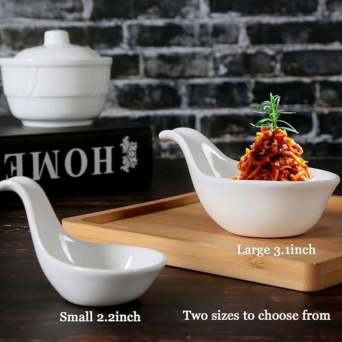 Porcelain Dipping Bowls, 2.1oz with Handle, BBQ Dipping Cups, Side Dishes, Dessert Bowls, for Ketchup, BBQ Sauce, Side Dish, Ice Cream