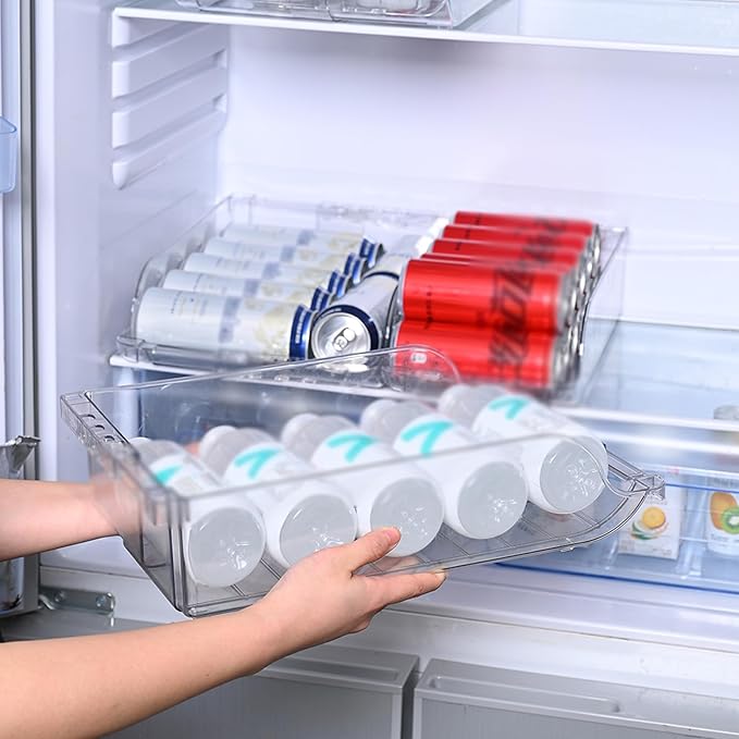 Soda Can Organizer for Refrigerator, Fridge Organizer Bins Drink Organizer, Clear Width Adjustable Stackable Can Holder Dispenser for Beer Soda Seltzer Pop Can Soda
