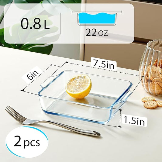 NUTRIUPS 6x6 Baking Dish 2-pack, Square Glass Baking Dish for Oven, 22oz Square Cake Pan Glass Casserole Dishes for Oven