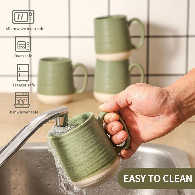 Hasense Porcelain Coffee Mugs Set of 6, 15 Ounce Large Ceramic Coffee Cups Set with Handle for Latte, Tea, Cocoa and Hot Chocolate, Colorful Coffee Mugs for Men and Women, Microwave Safe