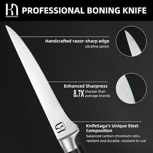 Boning Knife 6 inch for kitchen, Japanese Razor Sharp Fillet Knife High Carbon Stainless Steel, Professional Meat Cutting Knife with Ergonomic Handle, Time-saving Deboning Knife