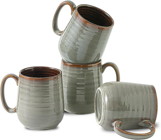 Hasense Coffee Mugs Set of 4, 12 oz Coffee Cups Ceramic, Stoneware Latte Mug with Large Handle for Coffee, Tea, Milk and Chocolate,Easy Hold & Clean, Dishwasher & Microwave Safe, Light Grey