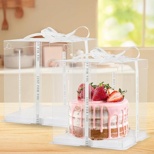 cake box-8 * 8 * 9inch/8pcs, Clear Display Gift Boxes with RibbonStackable Food Storage Containers for Pastry (Clear, 8 * 8 * 9 inch/8pcs)
