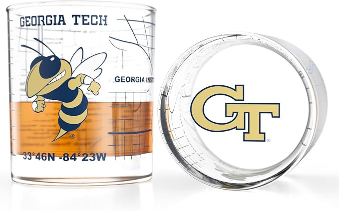 Greenline Goods – Georgia Tech University Yellow Jackets College Whiskey Glasses (Set of 2), 10 oz – Full-Color Logo + Campus Map