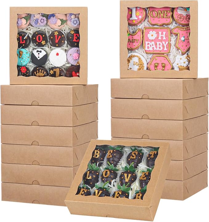 50pcs 8x8x2 Inches Brown Cookies Boxes Packaging Chocolate Covered Strawberries & Cakesickle Boxes