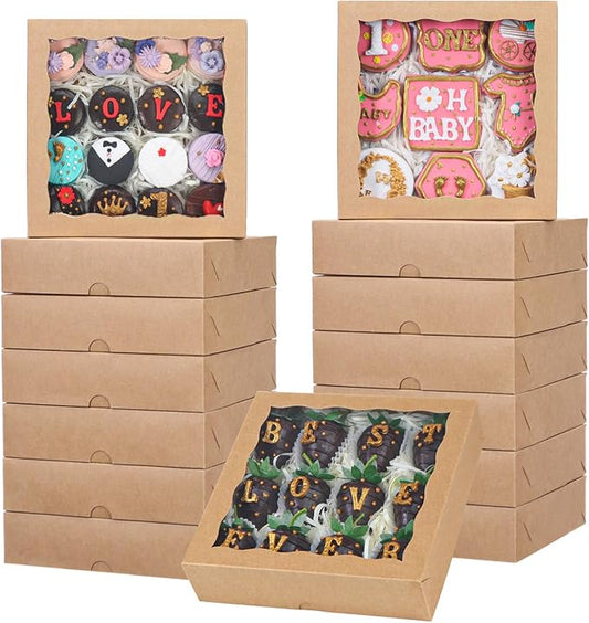 50pcs 8x8x2 Inches Brown Cookies Boxes Packaging Chocolate Covered Strawberries & Cakesickle Boxes