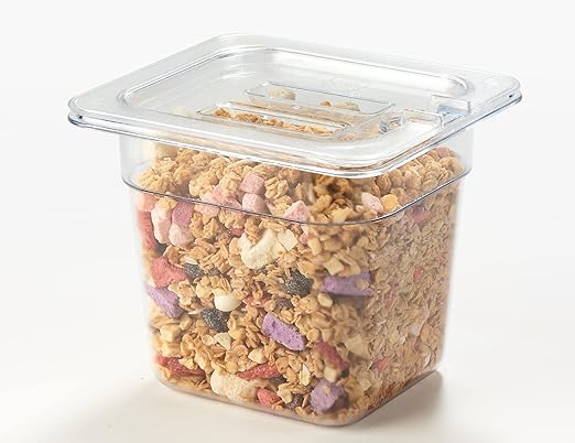 CURTA 6 Pack Food Pan Lids, 1/6 Size Polycarbonate Notched Cover with Handle, Plastic Clear