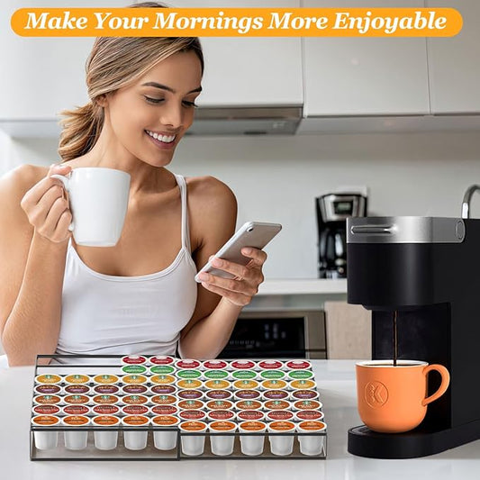 Coffee Pod Holder Drawer, Expandable K Cup Holder Compatible with Keurig K-Cup, K Cup Drawer Organizer Hold 35-70 Coffee Pod Storage for Coffee Station Office and Kitchen, Black