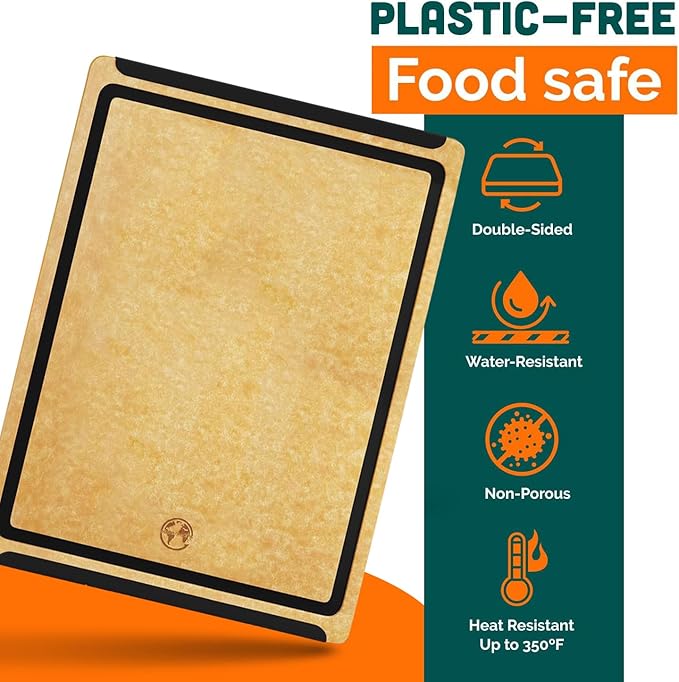 Earth’s Dreams Wood Cutting Board 17x12 Extra Large - Charcuterie Board, Non-Plastic, Non-Toxic, Heavy-Duty, Dishwasher Safe (Tan/Blacks)