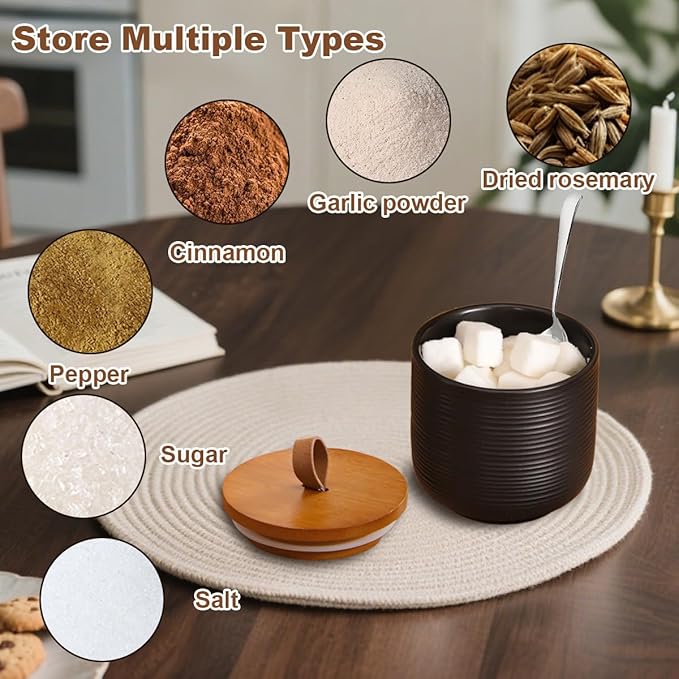 Comeon Ceramics Canister with Lid, Matcha Container Jar for Spice Sugar Tea Bag Coffee Canister Sets for Kitchen Counter with Bamboo Lid (Black three-piece set)