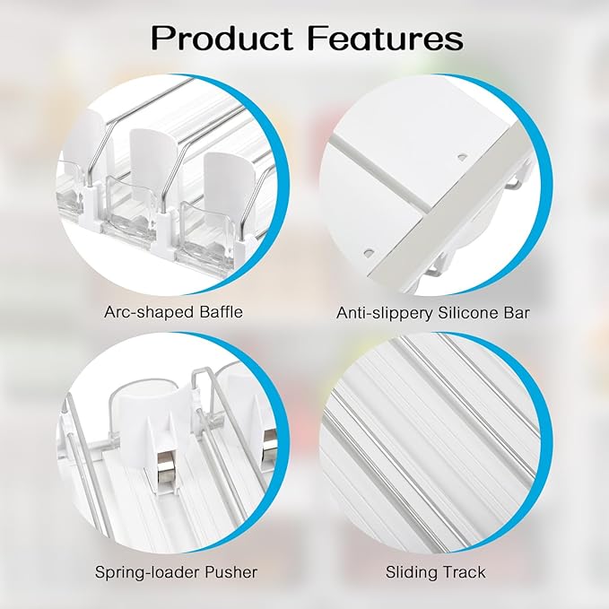Soda Can Dispenser for Refrigerator, 3 Row Self-Pushing Rack, Fits up to 15 Cans, Width Adjustable Beverage Storage Rack, 15inch White