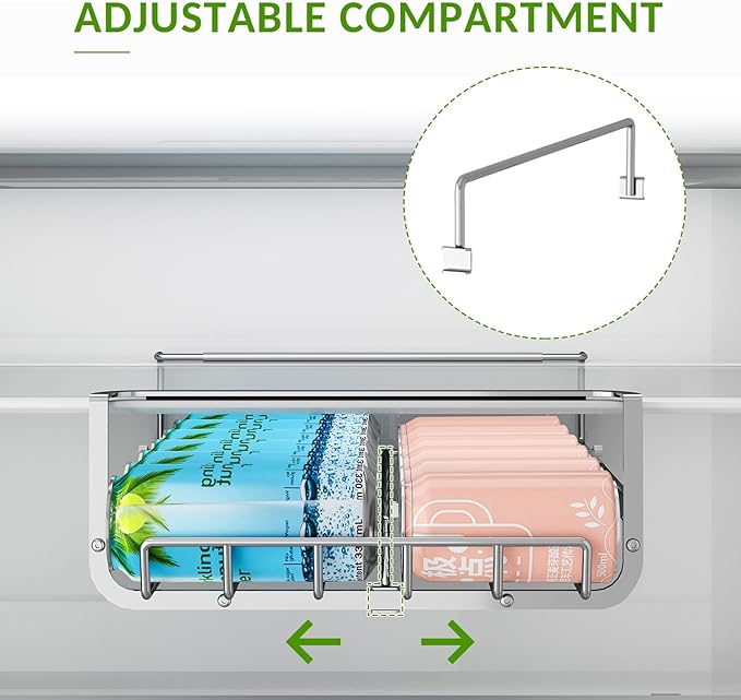 Refrigerator Hanging Soda Can Organizer Stainless Steel Drink Storage Rack Beer Can Dispenser 10 Cans Each Fits All Fridges & Canned Soda