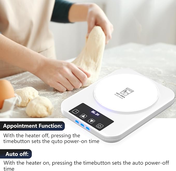 Sourdough Starter Warmer, Precise 1°F Thermostat Control (70-100°F) Sourdough Warming Mat, Smart Warming On/Off, 12-Hour Timer Sourdough Warmer（White ）