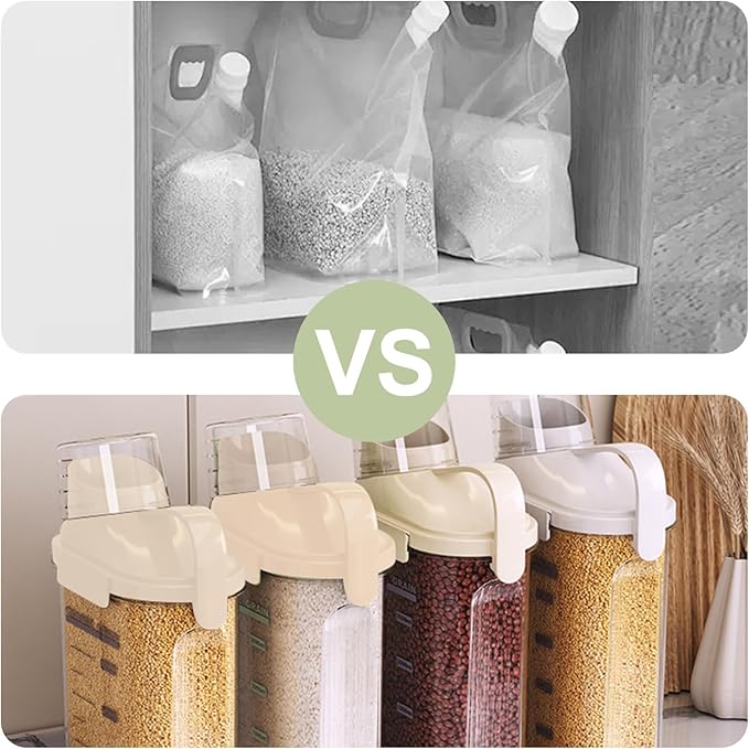 2-Pack Airtight Cereal & Dry Food Storage Containers, BPA-Free Plastic Rice Containers with Lids & Measuring Cup, Kitchen & Pantry Organization for Dry Pet Food, Flour, Grain, Nuts, Snacks, White