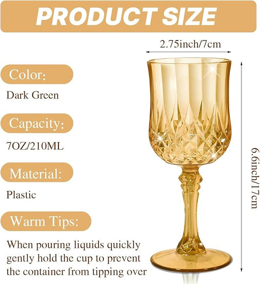 12 Pcs Plastic Amber Wine Drinking Glasses, Plastic Vintage Gold Champagne Vintage Wine Glasses, Unbreakable Goblets for Parties Wedding, Party, Red Wine Glass, Bars, Restaurants, 7Oz