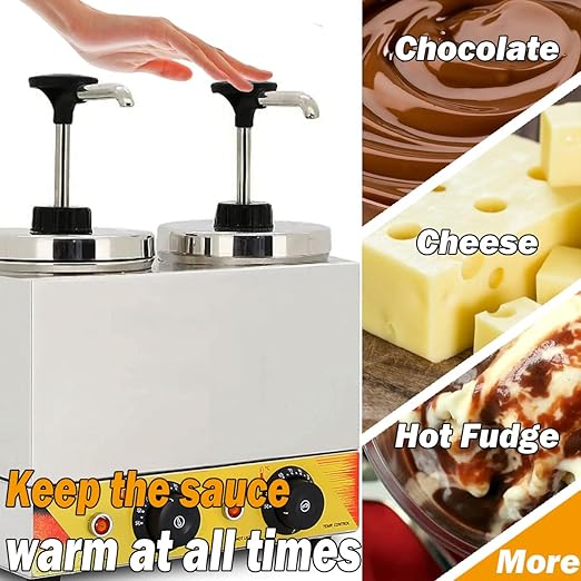 Electric Cheese Dispenser with Pump Hot Fudge Warmer 4.5 Quart Double Head Sauce Condiment Pump Station for Nacho Cheese Caramel Ketchup Syrup Butter,86-176℉