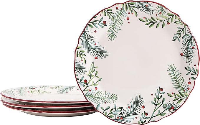 Santa On The Way Wreath Scalloped Dinner Plates Set of 4 (11 Inch)