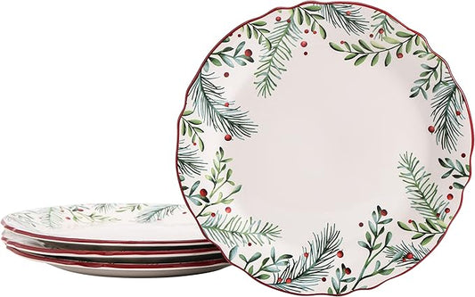 Santa On The Way Wreath Scalloped Dinner Plates Set of 4 (11 Inch)