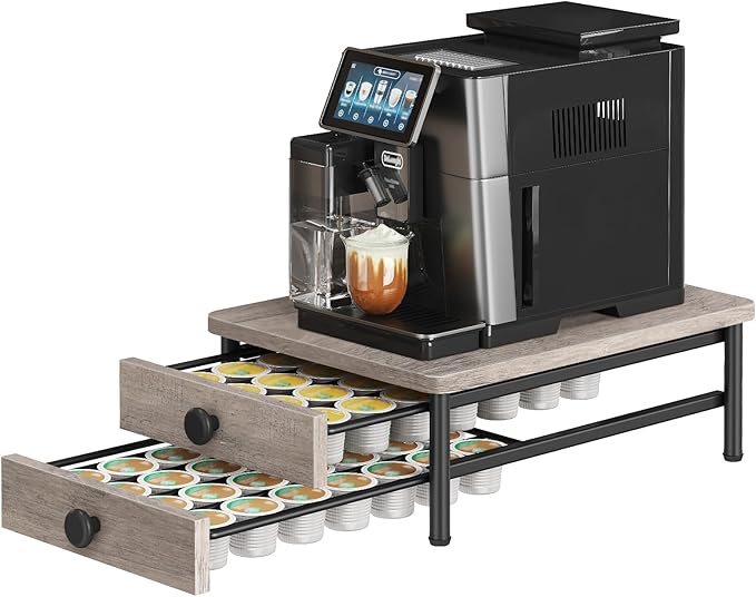 Coffee Pod Drawer Holder for K Cup, 56 Pods Capacity, 2 Tier Organizer for K Cup, Coffee Pod Organizer for Countertop, Space Saving, Easy Assembly, Greige and Black KH28BGY1
