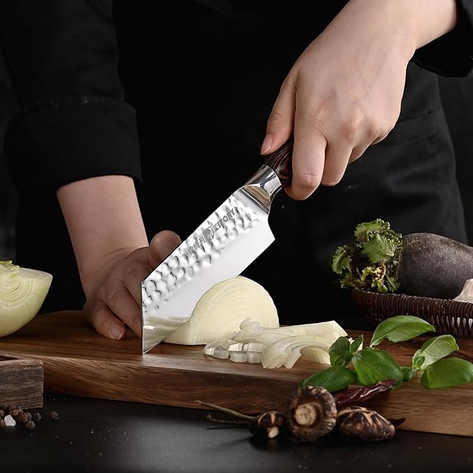 Kitory Kiritsuke Chef Knife 5.5", Small Japanese Kitchen Knives, HC German Stainless Steel, Hammered Finish Blade, Pakkawood Handle Cooking Cutlery 2025 Gifts for Home&Restaurant