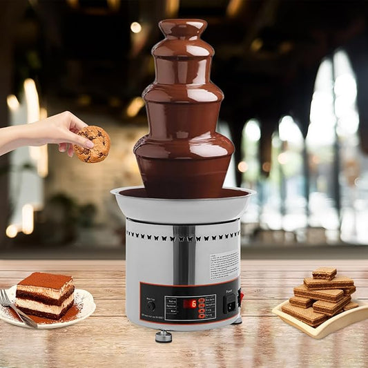 Chocolate Fondue Fountain 4 Tiers Digital Stainless Steel Electric Cheese Fountain Chocolate Dipping Warmer Chocolate Melting Heating Machine Hot Chocolate Fondue Tower (Silver-4 Tiers)