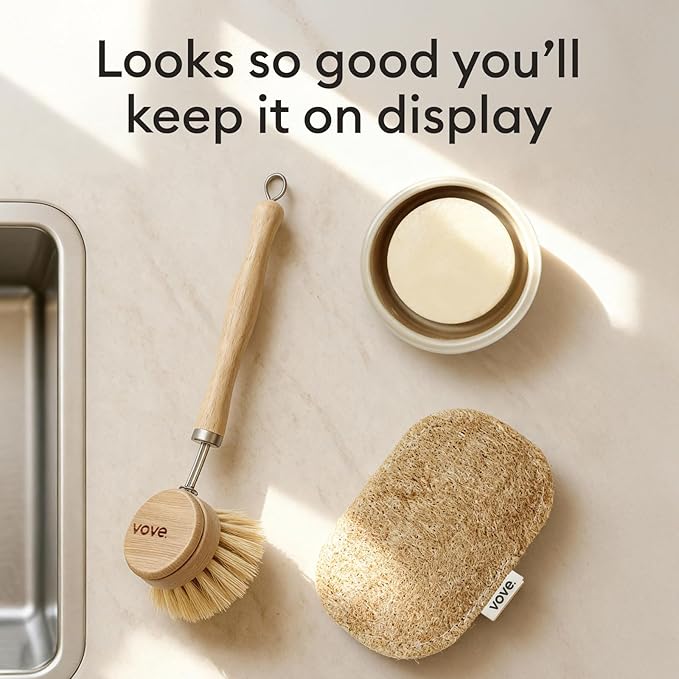 Vove Washing Up Sponges, Pack of 8 - Loofah & Cellulose Sponge with Cotton, Natural Eco-Friendly Kitchen Sponges & Scourers for Household Cleaning, FSC-Certified Packaging