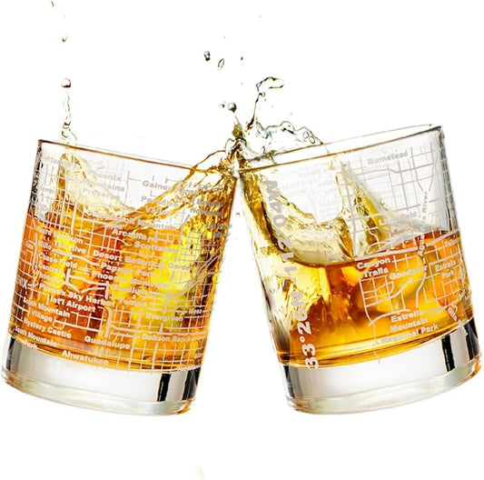 Greenline Goods Whiskey Glasses - 10 Oz Tumbler Gift Set for Phoenix lovers, Etched with Phoenix Map Old Fashioned Rocks Glass - Set of 2