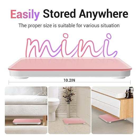 Bathroom Scale for Body Weight, Highly Accurate Digital Weighing Machine for People, Upgraded Batteries Included, Compact Size, LED Display, High Standards Sturdy Tempered Glass, 400lb, Pink