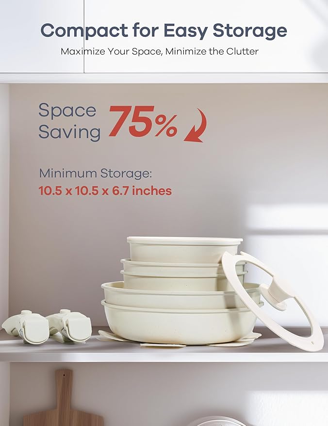 Ganiza 27pcs Nonstick Cookware Set, Pots and Pans Set Non Stick Detachable Handle, Non Toxic Cookware Sets Induction, Pots and Pans with Removable Handles, RV Cooking Set, Oven/Dishwasher Safe