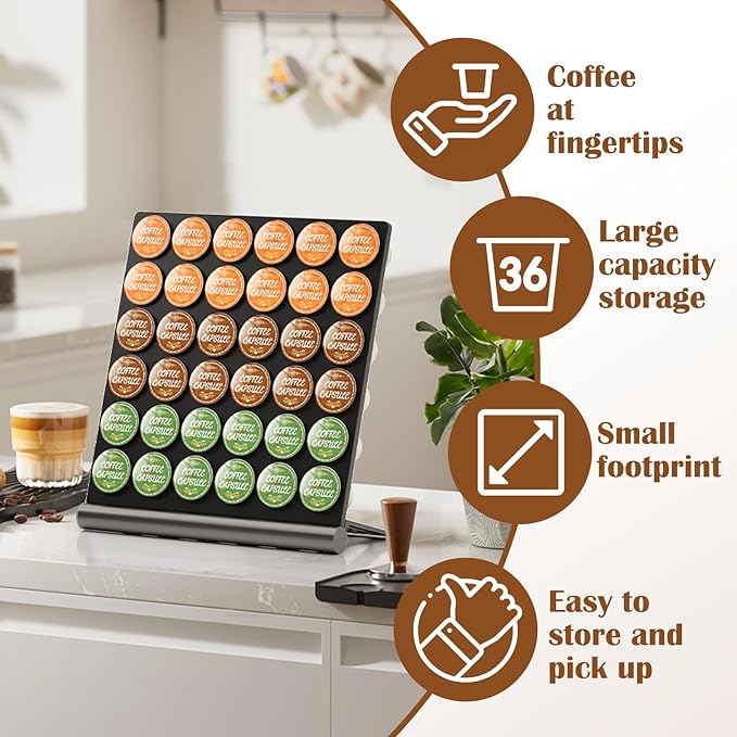 36 Pods K Cup Holder, Large Capacity Coffee Pods Storage Organizer Compatible with keurig pods, Space Saving Holder for Kitch
