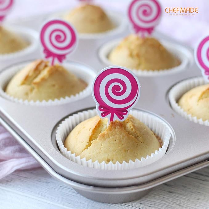 CHEFMADE Muffin Cake Pan, 6-Cavity Non-Stick Cupcake Pan Bakeware for Oven Baking (Champagne Gold)