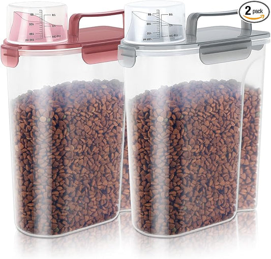 5Lbs/6Qt Airtight Pet Storage Container For Cat Dog Bird Food and Keep Fresh, Translucent Body, Upgraded Large Nozzle for Easy Pouring With Handle Design Easy to Carry When Going 2pack