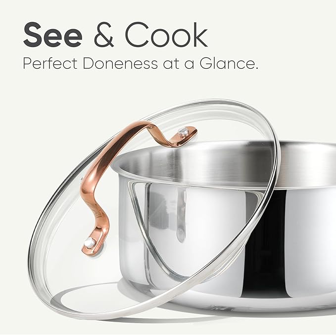 CAROTE 2Qt Stainless Steel Saucepan Set, Non-Toxic 3-Ply Stainless Steel Cookware Set with Lids, Small Kitchen Pots, Oven Safe, Compatible with Induction, Ceramic, Gas